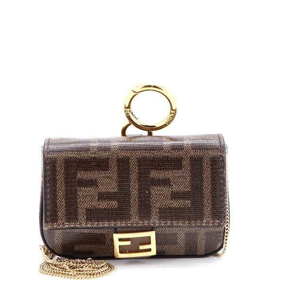 Fendi Nano Chain Baguette Charm Bag Zucca Coated Canvas - Picture 1 of 6